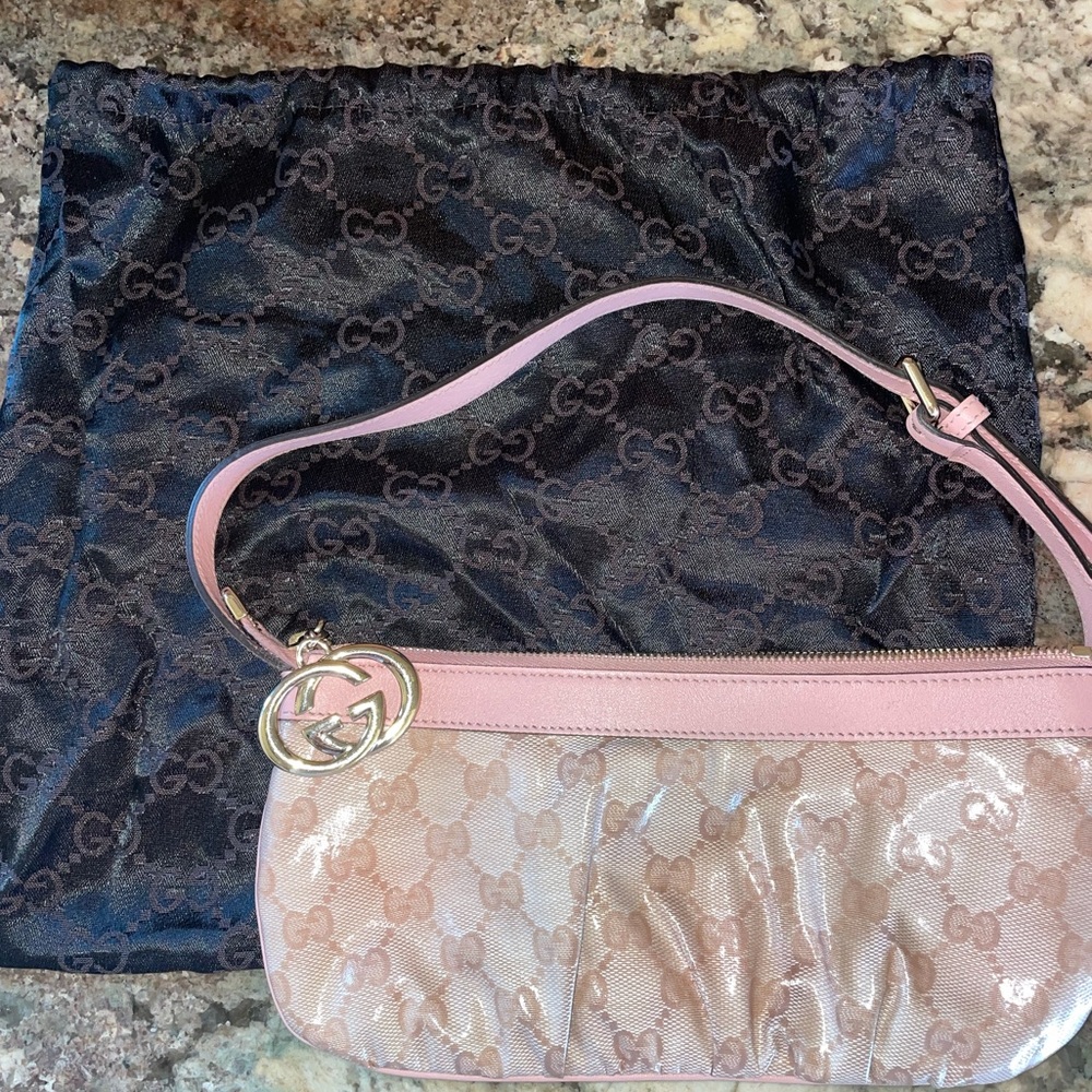 Pink GG Crystal Coated Canvas Pochette Bag